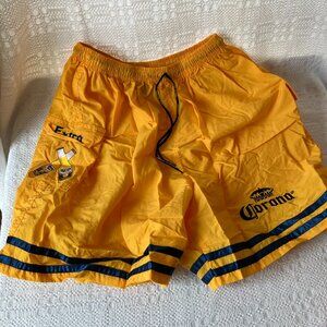 Vtg Corona Extra Swim Trunks Mens XL Yellow Drawstring w/ Lining and 2 Pockets
